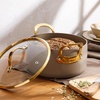 image:imageBloomhouse 15Piece Ceramic Nonstick Cookware Set Two Time Oprahs Favorite Things HeavyGauge Aluminum Pots and Pans Set PFAS amp PFOA amp PTFE Free Ceramic Cookware Oven Safe to 500F CappuccinoCappuccino Cream w Gold Handle