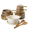 image:imageBloomhouse 15Piece Ceramic Nonstick Cookware Set Two Time Oprahs Favorite Things HeavyGauge Aluminum Pots and Pans Set PFAS amp PFOA amp PTFE Free Ceramic Cookware Oven Safe to 500F CappuccinoCappuccino Cream w Gold Handle