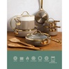 image:imageBloomhouse 15Piece Ceramic Nonstick Cookware Set Two Time Oprahs Favorite Things HeavyGauge Aluminum Pots and Pans Set PFAS amp PFOA amp PTFE Free Ceramic Cookware Oven Safe to 500F CappuccinoCappuccino Cream w Gold Handle