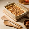 image:imageBloomhouse 3Piece 48Quart 9 X 13 Ceramic Bakeware Set with Olive Wood Tools  LinenTaupe Baking Dish with Handles Oven Safe Durable Stoneware for Casseroles Roasting amp Serving