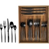 image:imageBloomhouse  Two Time Oprahs Favorite Things Winner  20 Piece Stone Washed Flatware 1810 Stainless Steel Silverware Cutlery Utensil Set With Acacia Wood Caddy  Service for 4Black