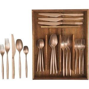 image:imageBloomhouse  Two Time Oprahs Favorite Things Winner  20 Piece Stone Washed Flatware 1810 Stainless Steel Silverware Cutlery Utensil Set With Acacia Wood Caddy  Service for 4Rose Gold