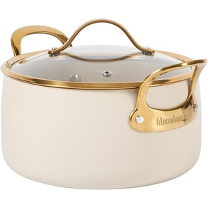 image:imageBloomhouse  Two Time Oprahs Favorite Things Winner  6 Quart Heavy Duty Aluminum Premium PFA Free Ceramic Nonstick Dutch Oven Pot with Lid  Almond Cream wGold Handle