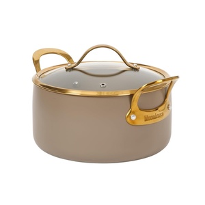 image:imageBloomhouse 15Piece Ceramic Nonstick Cookware Set Two Time Oprahs Favorite Things HeavyGauge Aluminum Pots and Pans Set PFAS amp PFOA amp PTFE Free Ceramic Cookware Oven Safe to 500F CappuccinoCappuccino Cream w Gold Handle