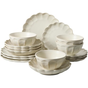 image:imageBloomhouse  2 Time Oprahs Favorite Things  Yuelu Bloom Dinnerware Set  Scallop Embossed 16 Piece Service for 4 Plates and Bowls Set  Jasmine WhiteJasmine White 16pc Dinnerware