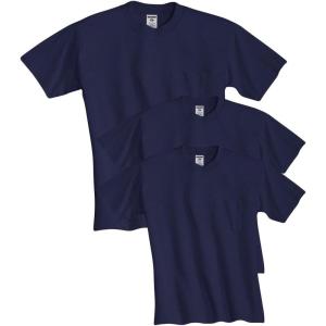 imageJerzees Mens DriPower Short Sleeve TShirt PocketPocket  3 Pack  Navy