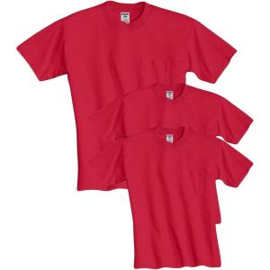 imageJerzees Mens DriPower Short Sleeve TShirt PocketPocket  3 Pack  Red