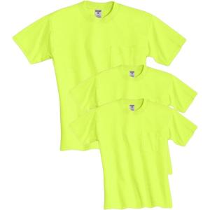 imageJerzees Mens DriPower Short Sleeve TShirt PocketPocket  3 Pack  Safety Green