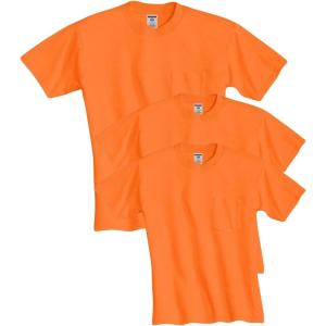 imageJerzees Mens DriPower Short Sleeve TShirt PocketPocket  3 Pack  Safety Orange