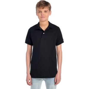 image:imageJerzees Boys Youth Short Sleeve Polo Shirts Cotton Blend Two Button Closure Regular Fit Sizes SXLBlack