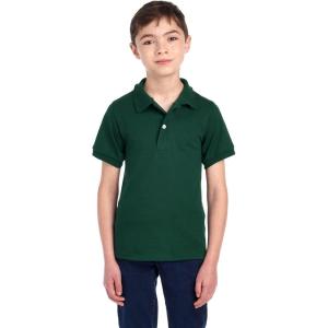 image:imageJerzees Boys Youth Short Sleeve Polo Shirts Cotton Blend Two Button Closure Regular Fit Sizes SXLForest Green