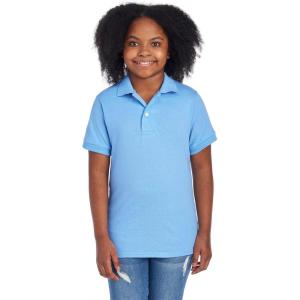 image:imageJerzees Boys Youth Short Sleeve Polo Shirts Cotton Blend Two Button Closure Regular Fit Sizes SXLLight Blue