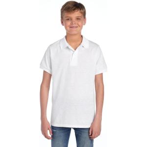 image:imageJerzees Boys Youth Short Sleeve Polo Shirts Cotton Blend Two Button Closure Regular Fit Sizes SXLWhite