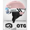 imageFindway Ski Helmet Set Snowboard Helmet with Goggles for Adults Shockproof Safety Durable ABS Shell and Protective EPS Foam Inner Shell Snow Sports Helmet and Glasses for Men Women YouthPink