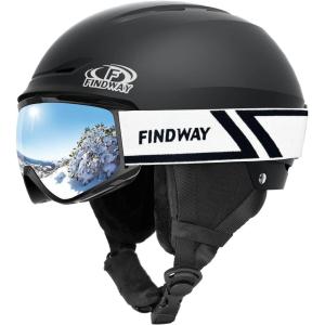imageFindway Ski Helmet Set Snowboard Helmet with Goggles for Adults Shockproof Safety Durable ABS Shell and Protective EPS Foam Inner Shell Snow Sports Helmet and Glasses for Men Women YouthBlack