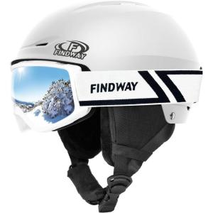 imageFindway Ski Helmet Set Snowboard Helmet with Goggles for Adults Shockproof Safety Durable ABS Shell and Protective EPS Foam Inner Shell Snow Sports Helmet and Glasses for Men Women YouthEWhite