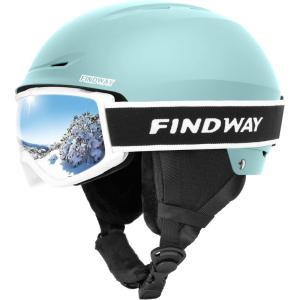 imageFindway Ski Helmet Set Snowboard Helmet with Goggles for Adults Shockproof Safety Durable ABS Shell and Protective EPS Foam Inner Shell Snow Sports Helmet and Glasses for Men Women YouthTeal