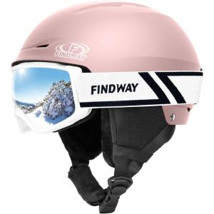 imageFindway Ski Helmet Set Snowboard Helmet with Goggles for Adults Shockproof Safety Durable ABS Shell and Protective EPS Foam Inner Shell Snow Sports Helmet and Glasses for Men Women YouthPink