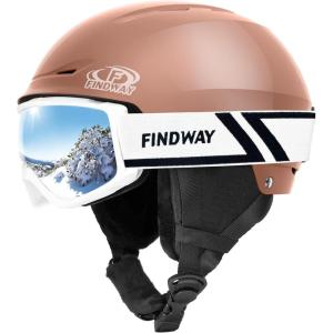 imageFindway Ski Helmet Set Snowboard Helmet with Goggles for Adults Shockproof Safety Durable ABS Shell and Protective EPS Foam Inner Shell Snow Sports Helmet and Glasses for Men Women YouthRose Gold