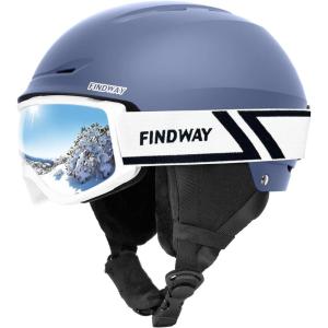 imageFindway Ski Helmet Set Snowboard Helmet with Goggles for Adults Shockproof Safety Durable ABS Shell and Protective EPS Foam Inner Shell Snow Sports Helmet and Glasses for Men Women YouthSky Blue