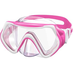 imageKids Swim Goggles for Age 314 Snorkel Diving Mask AntiFog Clear View Swim Mask with Nose Cover for Child Boys GirlsPinkWhite