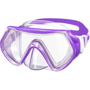 imageKids Swim Goggles for Age 314 Snorkel Diving Mask AntiFog Clear View Swim Mask with Nose Cover for Child Boys GirlsPurple