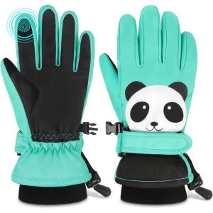 imagefindway Kids Ski Gloves Warm Waterproof Winter Snow Gloves for Cold Weather Touchscreen Fingers Breathable Snowboard Gloves for Boys Girls Toddler Outdoor Gloves GiftsGreen