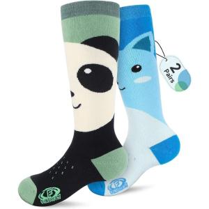 imagefindway Kids Ski Socks 2 Pairs Kneehigh Warm Thermal Winter Snowboard Socks for Girls Boys Toddler2 Packpandablue Cat