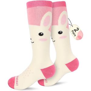 imagefindway Kids Ski Socks 2 Pairs Kneehigh Warm Thermal Winter Snowboard Socks for Girls Boys Toddler2 Packrabbit