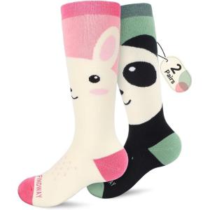 imagefindway Kids Ski Socks 2 Pairs Kneehigh Warm Thermal Winter Snowboard Socks for Girls Boys Toddler2 Parispinkgreenm