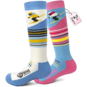 imagefindway Kids Ski Socks Merino Wool 2 or 3 Pairs Winter Warm SocksSnowboarding Thermal Socks for Boys Girls 316 Years2 Pairsbluepink