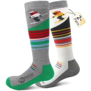 imagefindway Kids Ski Socks Merino Wool 2 or 3 Pairs Winter Warm SocksSnowboarding Thermal Socks for Boys Girls 316 Years2 Pairsredgreen