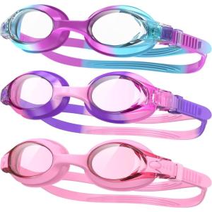 imagefindway Kids Swim Goggles Kids Swimming Goggles Antifog No Leaking Girls Boys for Age 3143 PackpinkPurpleCyan