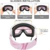 imagefindway Kids Ski Goggles for Boys Girls YouthOTG AntiFog Over Glasses Kids SnowSnowboard GogglesPink Silver Lens Vlt 41