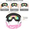 imagefindway Kids Ski Goggles for Boys Girls YouthOTG AntiFog Over Glasses Kids SnowSnowboard GogglesWhite Framerevo Pink Lens Vlt 46