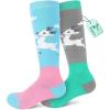 imagefindway Kids Ski Socks 2 Pairs Thermal Thick Warm Winter Cozy Socks for Skiing Snowboarding Boys Girls2pgreenpurple
