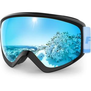 imagefindway Kids Ski Goggles Kids Snow Snowboard Goggles for Boys Girls Youth OTGBlack Frame Sapphire Blue Lens