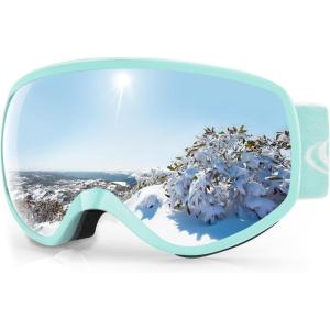 imagefindway Kids Ski Goggles Kids Snowboard Goggles for Boys Girls Toddler age 312Green Frame Sliver