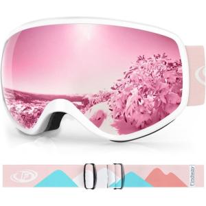 imagefindway Kids Ski Goggles Kids Snowboard Goggles for Boys Girls Toddler age 312White Frame Pink Silver Lensvlt 21
