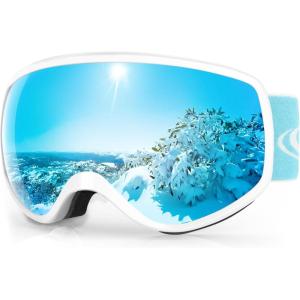 imagefindway Kids Ski Goggles Kids Snowboard Goggles for Boys Girls Toddler age 312White Frame Sapphire Lens