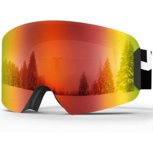 imagefindway Kids Ski Goggles for Boys Girls YouthOTG AntiFog Over Glasses Kids SnowSnowboard GogglesBlack Framerevo Red Lens Vlt 96