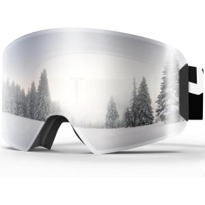 imagefindway Kids Ski Goggles for Boys Girls YouthOTG AntiFog Over Glasses Kids SnowSnowboard GogglesBlack Framesilver Lens Vlt 102