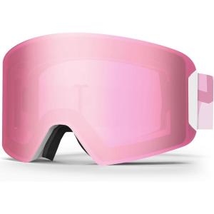 imagefindway Kids Ski Goggles for Boys Girls YouthOTG AntiFog Over Glasses Kids SnowSnowboard GogglesPink Silver Lens Vlt 41