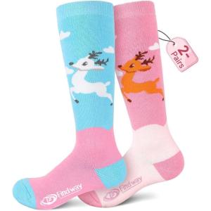 imagefindway Kids Ski Socks 2 Pairs Thermal Thick Warm Winter Cozy Socks for Skiing Snowboarding Boys Girls