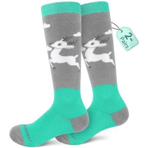 imagefindway Kids Ski Socks 2 Pairs Thermal Thick Warm Winter Cozy Socks for Skiing Snowboarding Boys Girls2 Parisgreengreenm