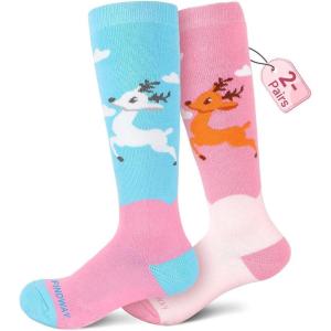 imagefindway Kids Ski Socks 2 Pairs Thermal Thick Warm Winter Cozy Socks for Skiing Snowboarding Boys Girls2pbluepink