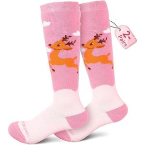 imagefindway Kids Ski Socks 2 Pairs Thermal Thick Warm Winter Cozy Socks for Skiing Snowboarding Boys Girls2ppinkpink