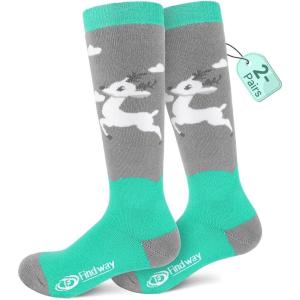 imagefindway Kids Ski Socks 2 Pairs Thermal Thick Warm Winter Cozy Socks for Skiing Snowboarding Boys GirlsGreengreens