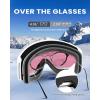 imagefindway OTG Ski Goggles snowSnowboard Goggles for Men Women Youth Upgraded Fit for All Helmet  Anti fog ampamp glare ampamp UVA1whiteframe Revopinklens Vlt13