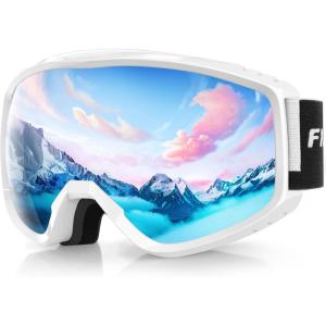 imagefindway OTG Ski Goggles  Over Glasses Snow Snowboard Goggles for Men Women Adult ampamp Youth  AntiFog 100 UV ProtectionA1white Frame Silver Lens Vlt 10